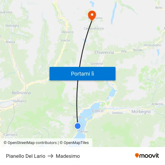 Pianello Del Lario to Madesimo map