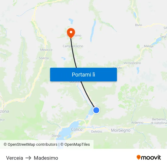 Verceia to Madesimo map