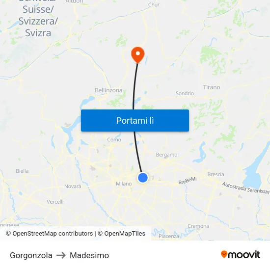 Gorgonzola to Madesimo map