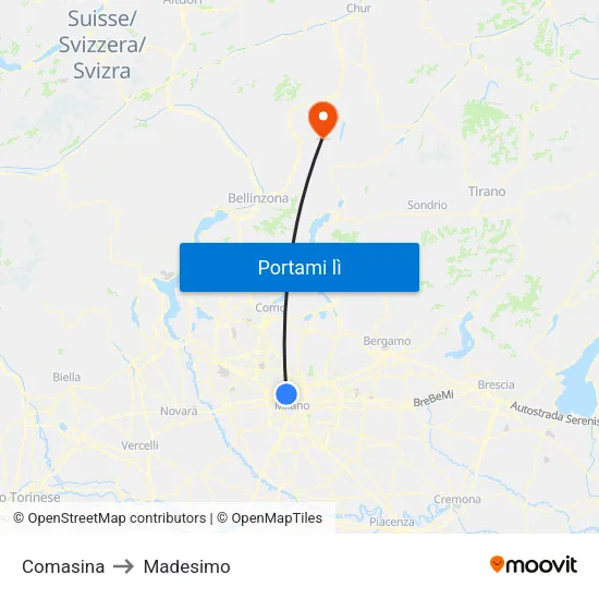 Comasina to Madesimo map