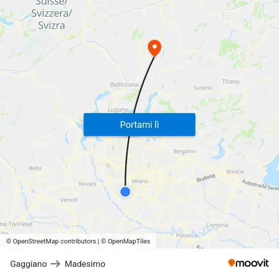 Gaggiano to Madesimo map