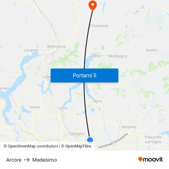 Arcore to Madesimo map