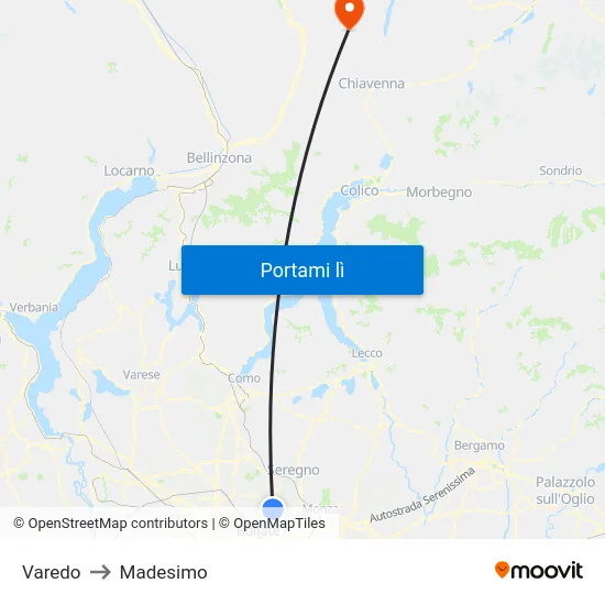 Varedo to Madesimo map