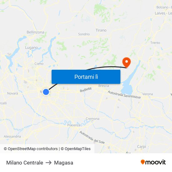 Milano Centrale to Magasa map
