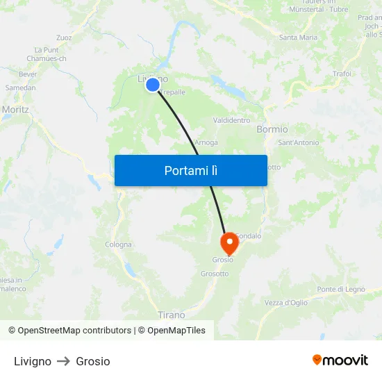 Livigno to Grosio map