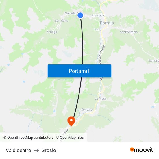 Valdidentro to Grosio map