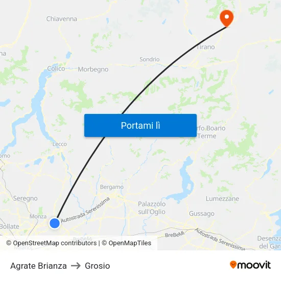 Agrate Brianza to Grosio map