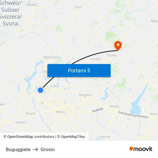 Buguggiate to Grosio map