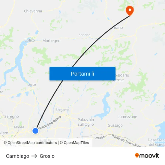 Cambiago to Grosio map