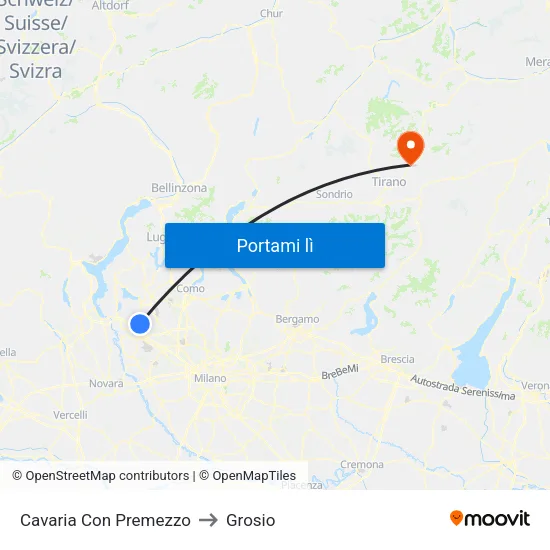 Cavaria Con Premezzo to Grosio map