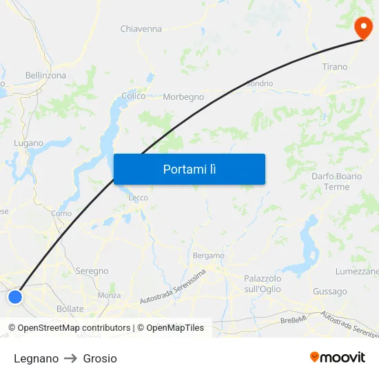Legnano to Grosio map