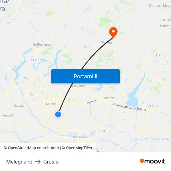 Melegnano to Grosio map