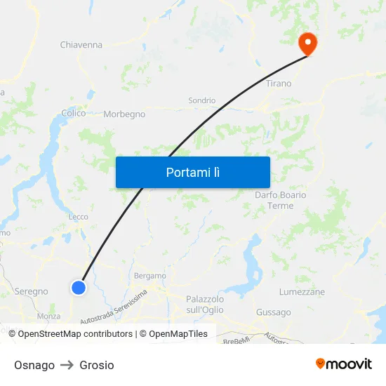 Osnago to Grosio map