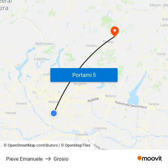Pieve Emanuele to Grosio map