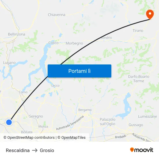 Rescaldina to Grosio map