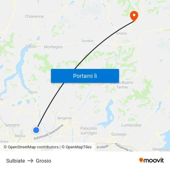 Sulbiate to Grosio map
