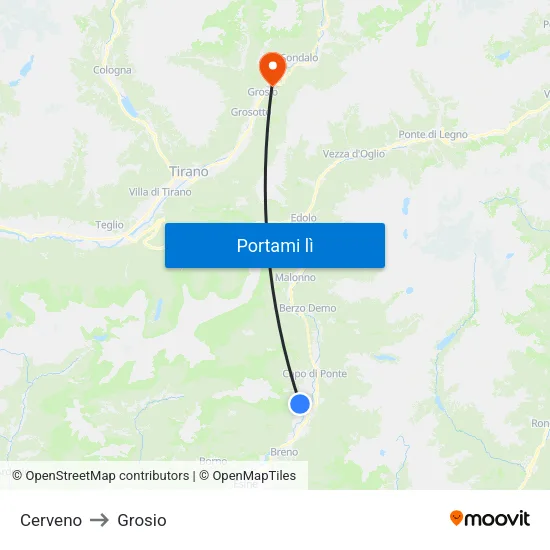 Cerveno to Grosio map