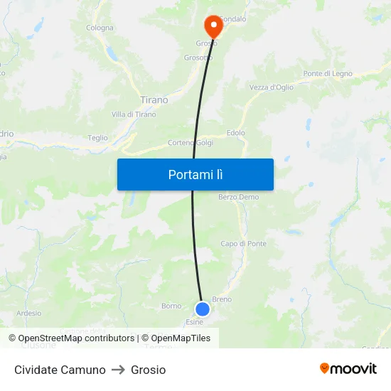 Cividate Camuno to Grosio map