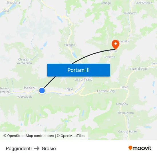 Poggiridenti to Grosio map