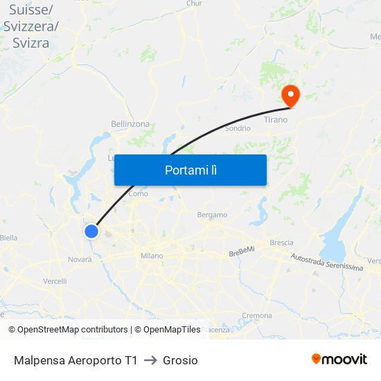 Malpensa Aeroporto T1 to Grosio map