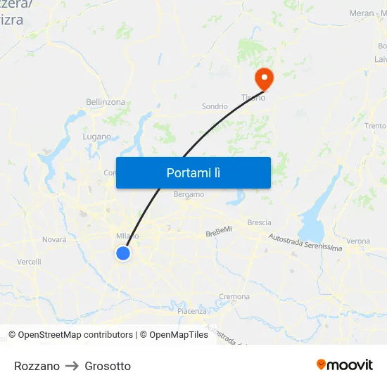 Rozzano to Grosotto map