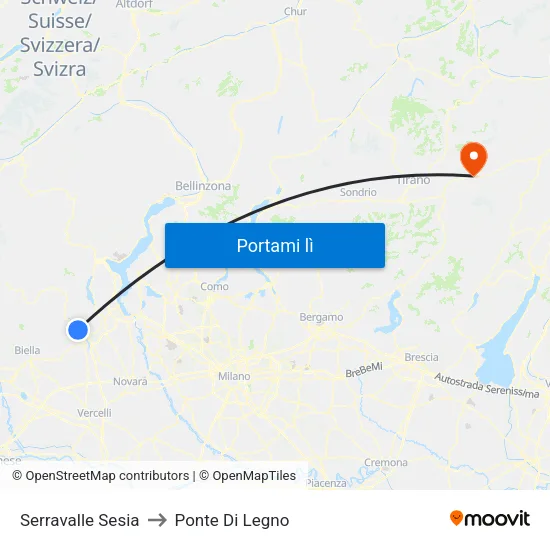 Serravalle Sesia to Ponte Di Legno map