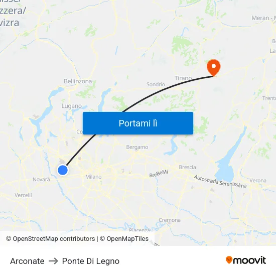 Arconate to Ponte Di Legno map