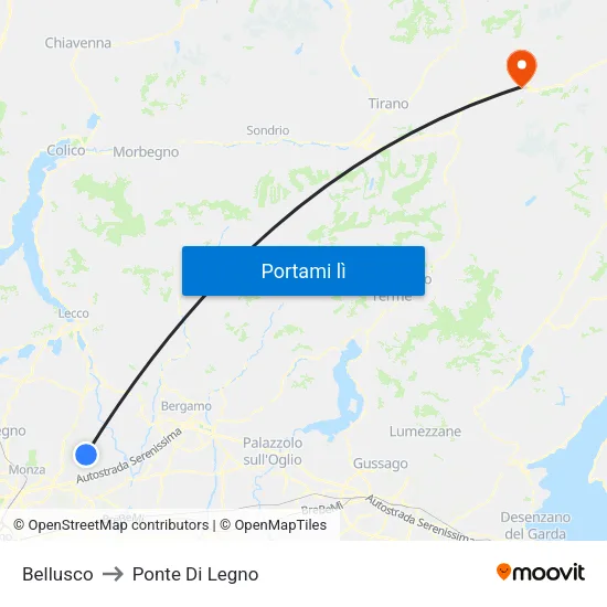 Bellusco to Ponte Di Legno map