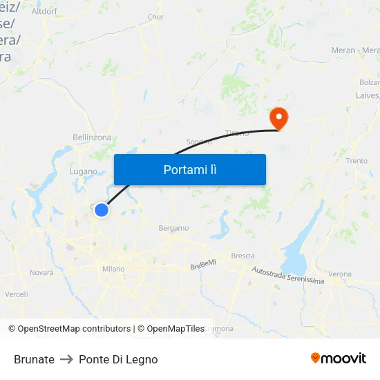 Brunate to Ponte Di Legno map