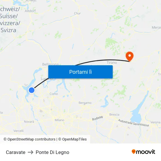 Caravate to Ponte Di Legno map