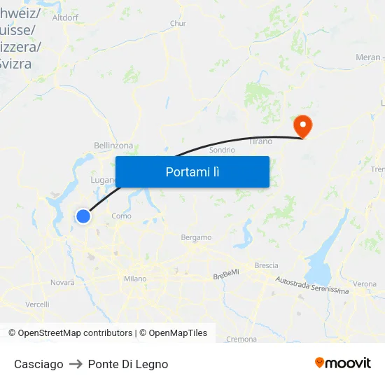 Casciago to Ponte Di Legno map