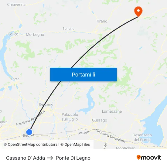 Cassano D' Adda to Ponte Di Legno map