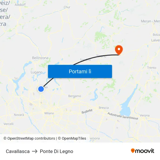 Cavallasca to Ponte Di Legno map