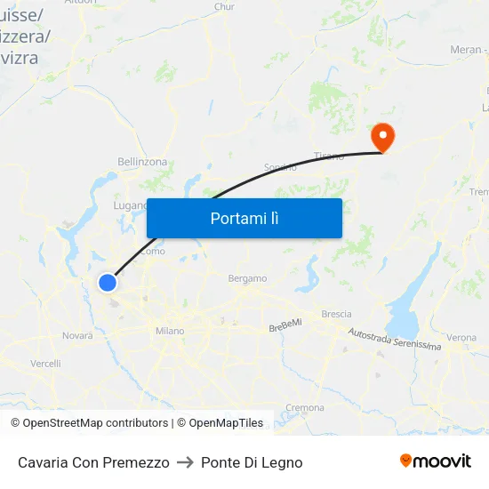 Cavaria Con Premezzo to Ponte Di Legno map