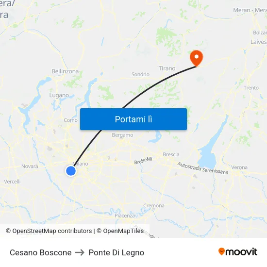 Cesano Boscone to Ponte Di Legno map