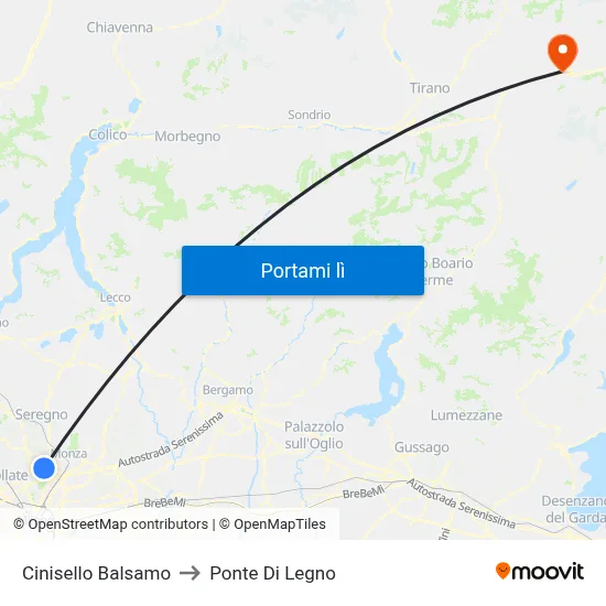 Cinisello Balsamo to Ponte Di Legno map