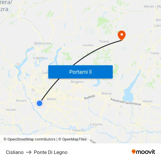 Cisliano to Ponte Di Legno map