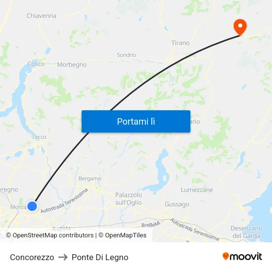 Concorezzo to Ponte Di Legno map