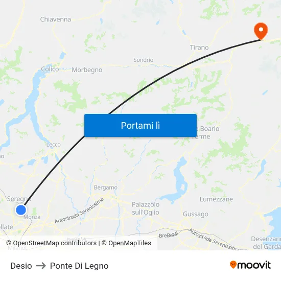 Desio to Ponte Di Legno map