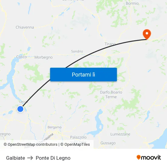 Galbiate to Ponte Di Legno map