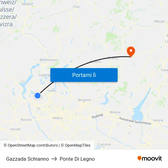 Gazzada Schianno to Ponte Di Legno map