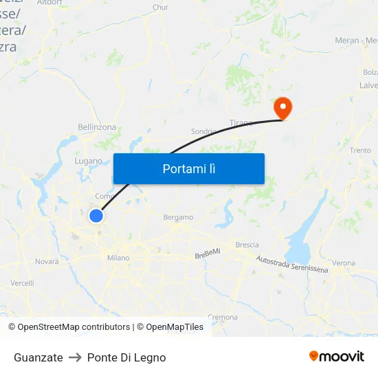 Guanzate to Ponte Di Legno map