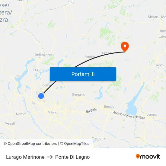 Lurago Marinone to Ponte Di Legno map