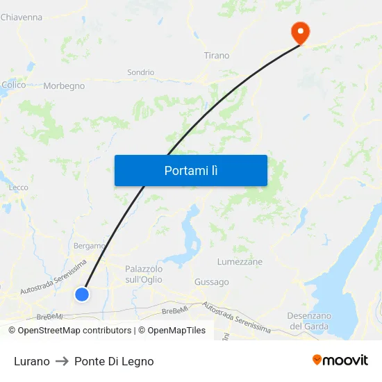Lurano to Ponte Di Legno map