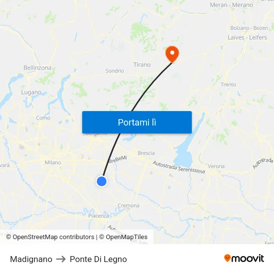 Madignano to Ponte Di Legno map