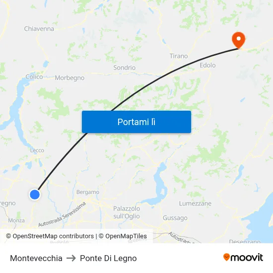 Montevecchia to Ponte Di Legno map
