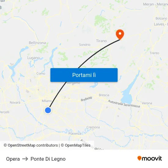 Opera to Ponte Di Legno map
