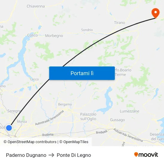 Paderno Dugnano to Ponte Di Legno map