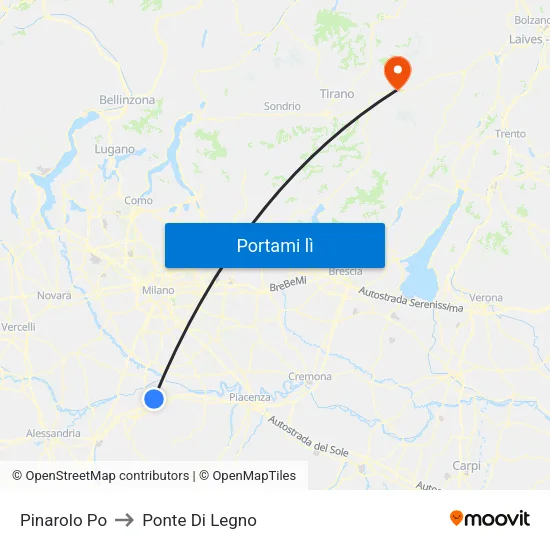 Pinarolo Po to Ponte Di Legno map