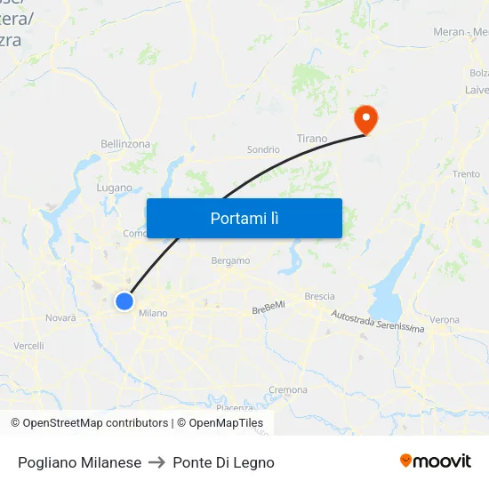 Pogliano Milanese to Ponte Di Legno map